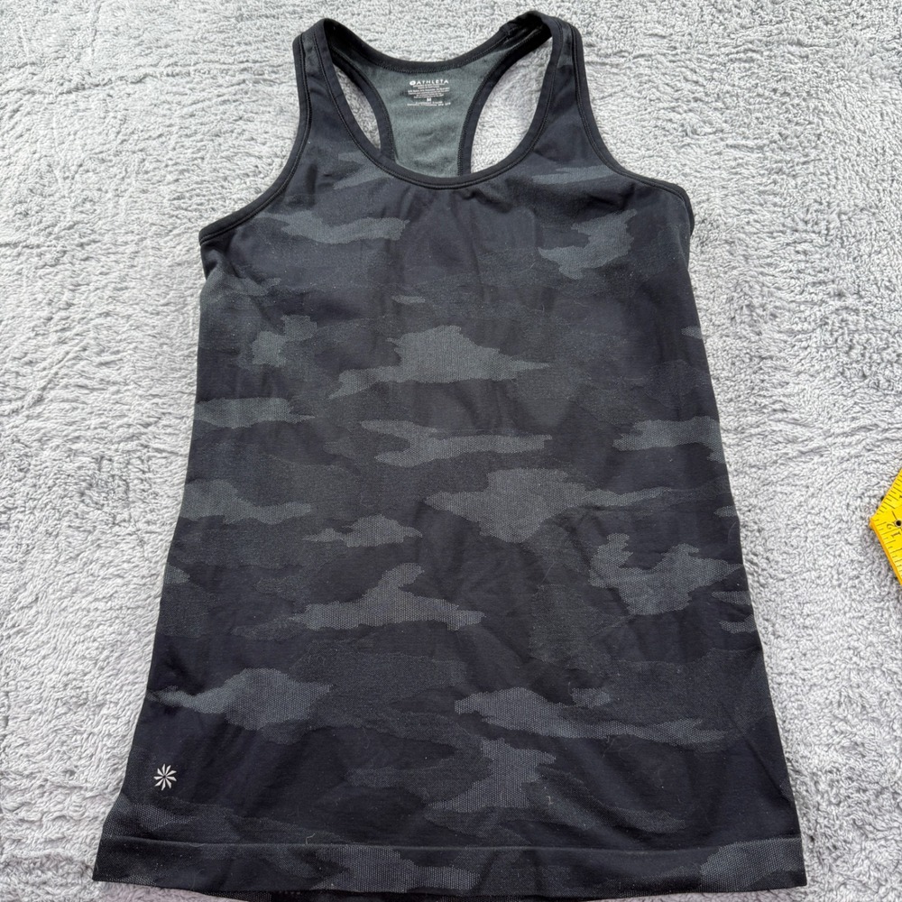 Athleta Momentum Tank Top Women Medium Black Grey Camo Racerback Seamless 429809